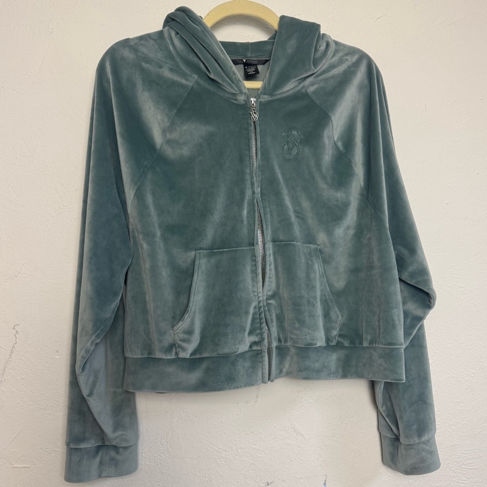 Victorias Secret Velour Cropped Zip Up‎ Hooded Sweater